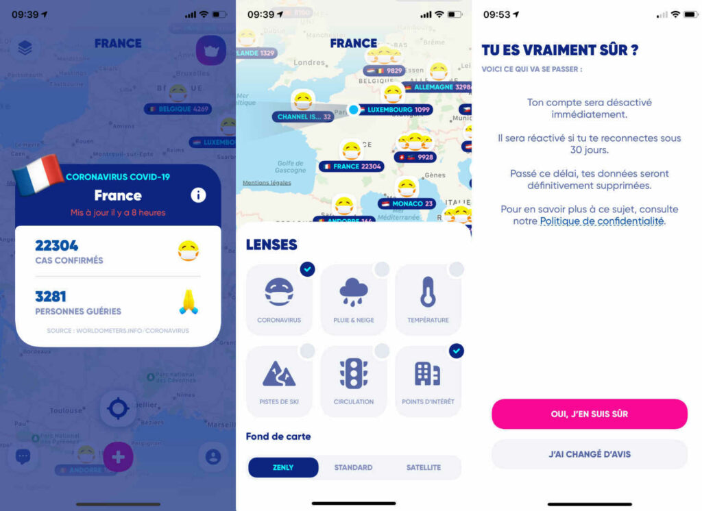 Captures d'écran de l'app Zenly en France Captures d'écran de l'app Zenly en France