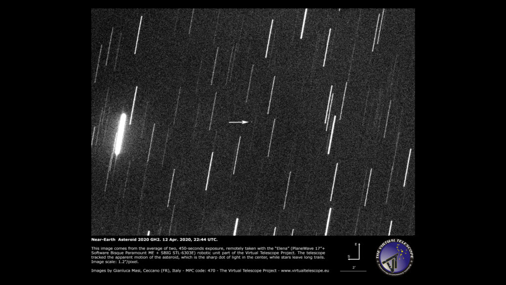 L'astéroïde 2020 GH2 le 12 avril 2020. // Source : Gianluca Masi, The Virtual Telescope Project (photo recadrée)