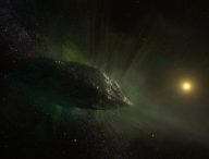 Vue d'artiste de la comète interstellaire Borisov. // Source : NRAO/AUI/NSF, S. Dagnello (photo recadrée)