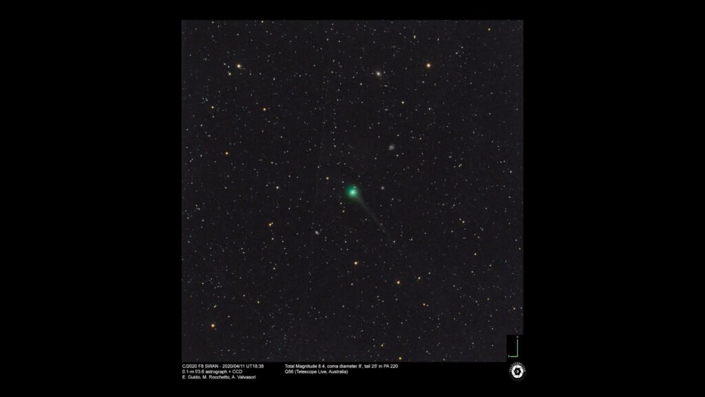La comète C/2020 F8 (SWAN) le 11 avril 2020. // Source : E. Guido, M. Rocchetto, A. Valvasori (photo recadrée)
