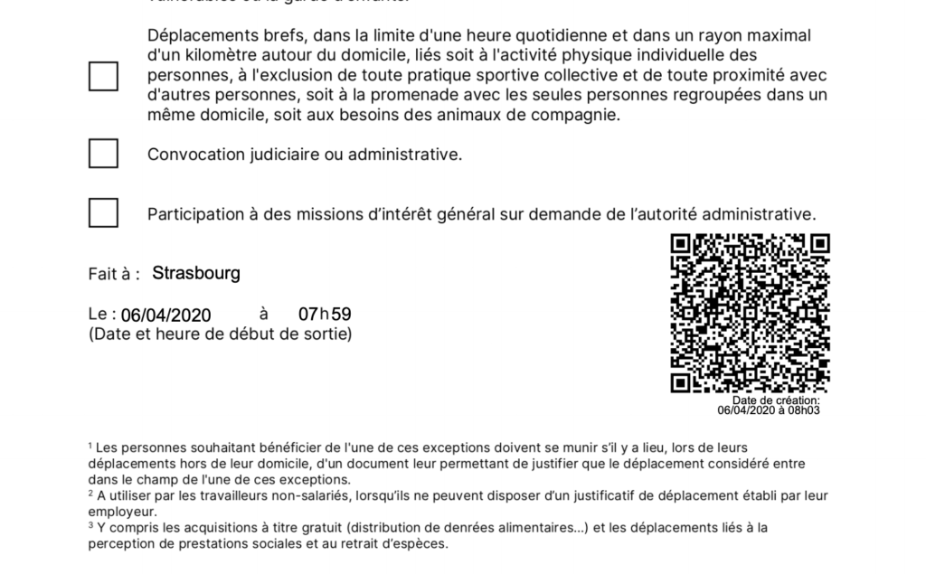 Rendu d'un QR code sur l'attestation 