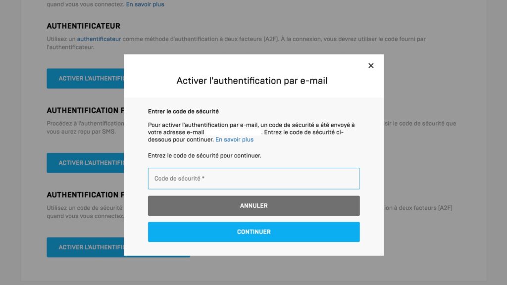 Authentification à deux facteurs sur l'Epic Games Store