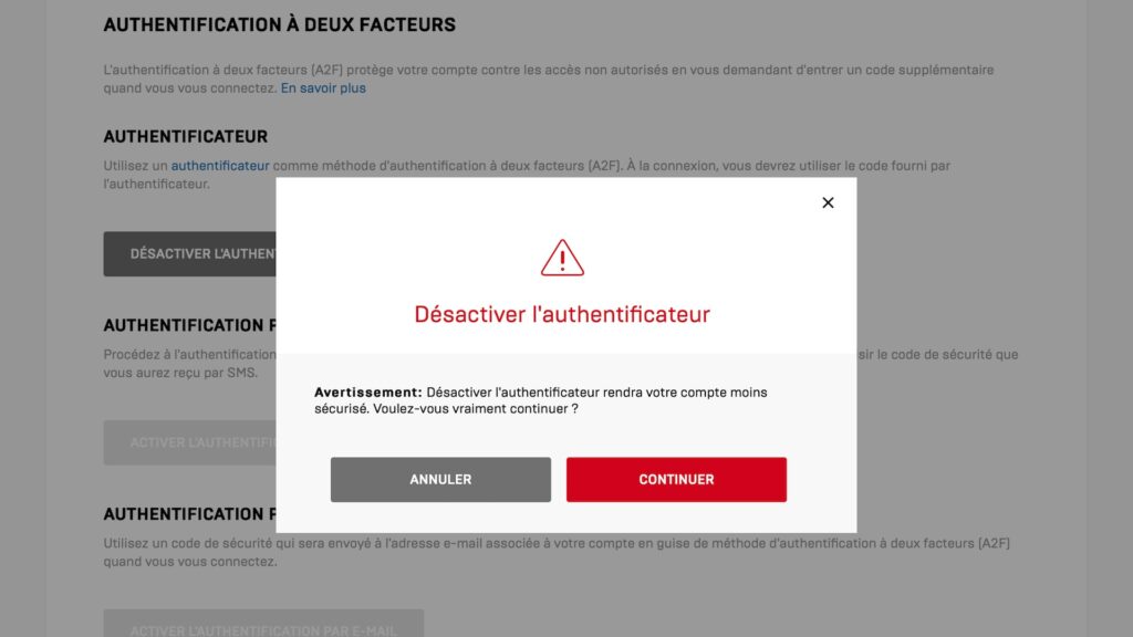 Authentification à deux facteurs sur l'Epic Games Store