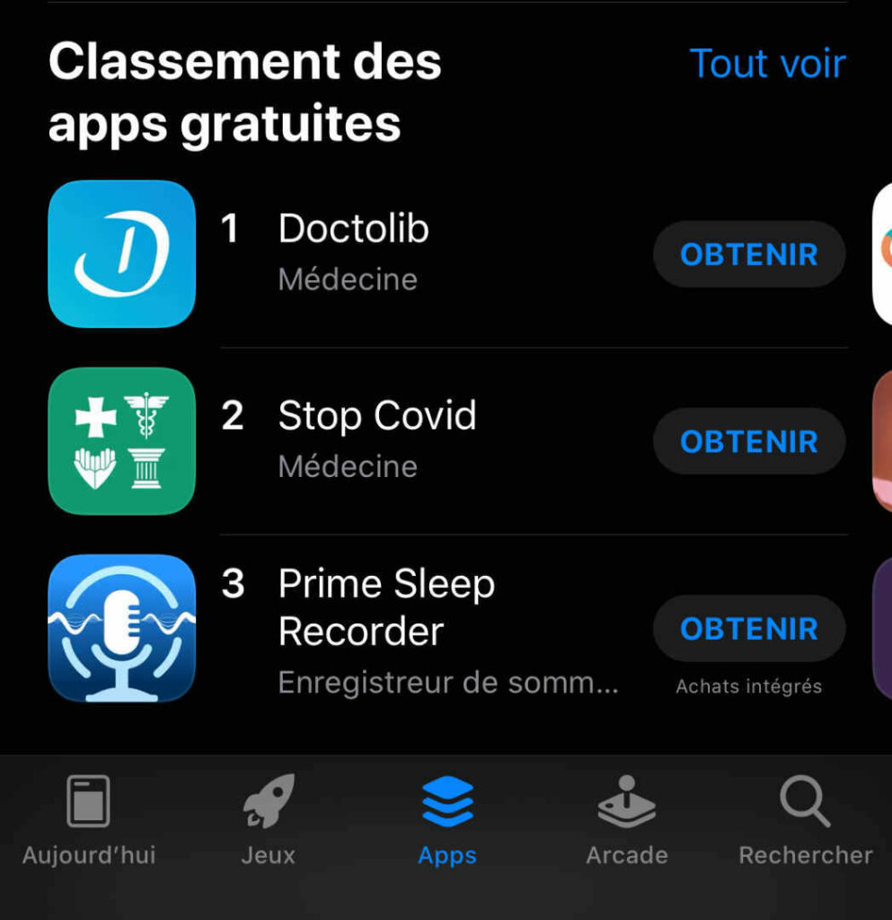 Capture d'écran des apps gratuites dans la catégorie Médecine / 29 avril 2020