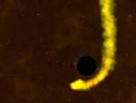 Une étoile détruite par un trou noir. // Source : NASA's Goddard Space Flight Center (photo recadrée)