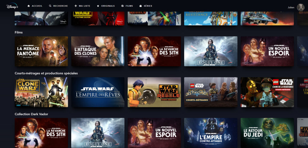 Films et séries Star Wars Disney+