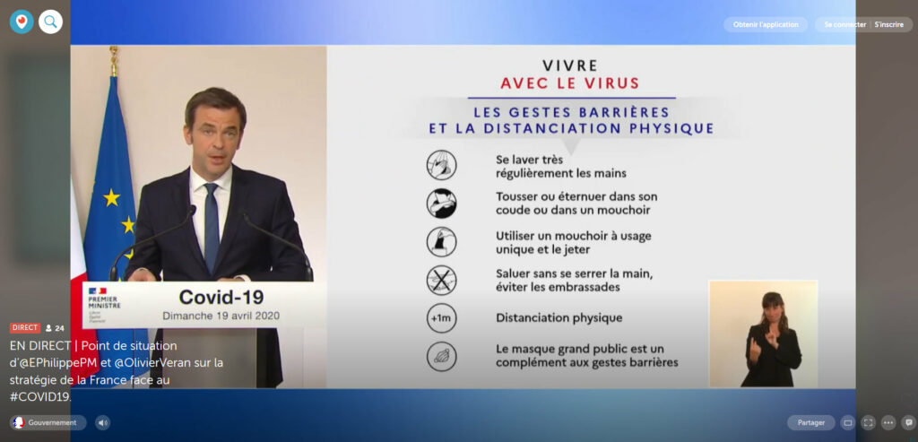 Les gestes barrières, rappelés par Olivier Véran // Source : Capture d'écran Numerama Les gestes barrières, rappelés par Olivier Véran // Source : Capture d'écran Numerama