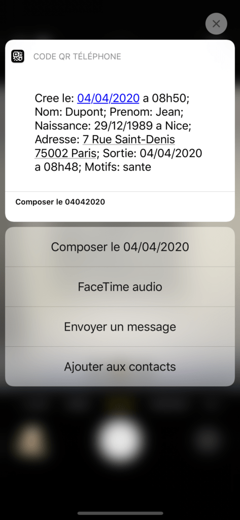 Ce qu'affiche le QR Code sur un smartphone // Source : Capture d'écran Numerama Ce qu'affiche le QR Code sur un smartphone // Source : Capture d'écran Numerama
