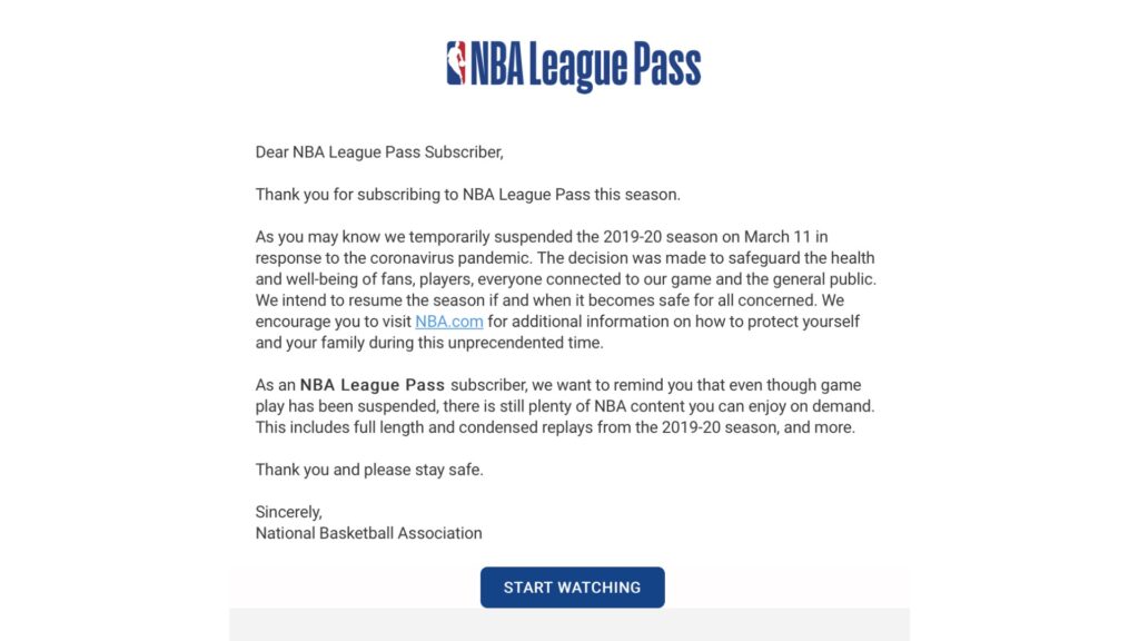 Mail NBA League Pass // Source : Capture d'écran Mail NBA League Pass // Source : Capture d'écran