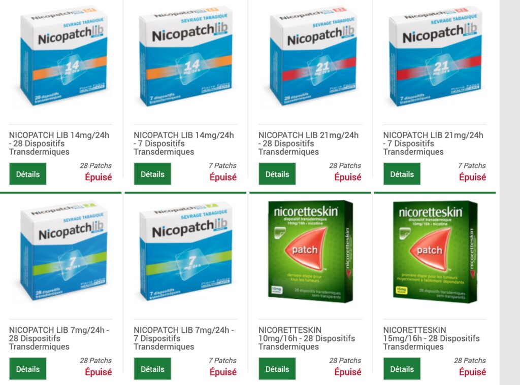 Capture d'écran d'un site de vente de patchs Capture d'écran d'un site de vente de patchs