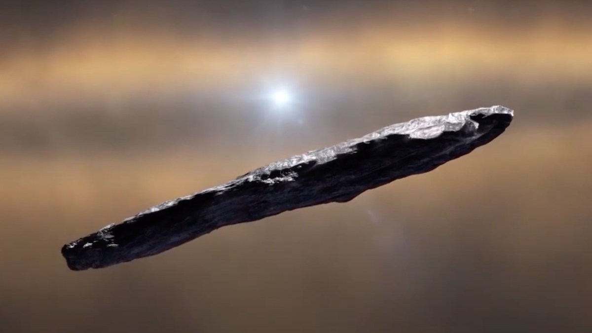 Vue d'artiste d'Oumuamua. // Source : Capture d'écran YouTube Thiton Pléiades