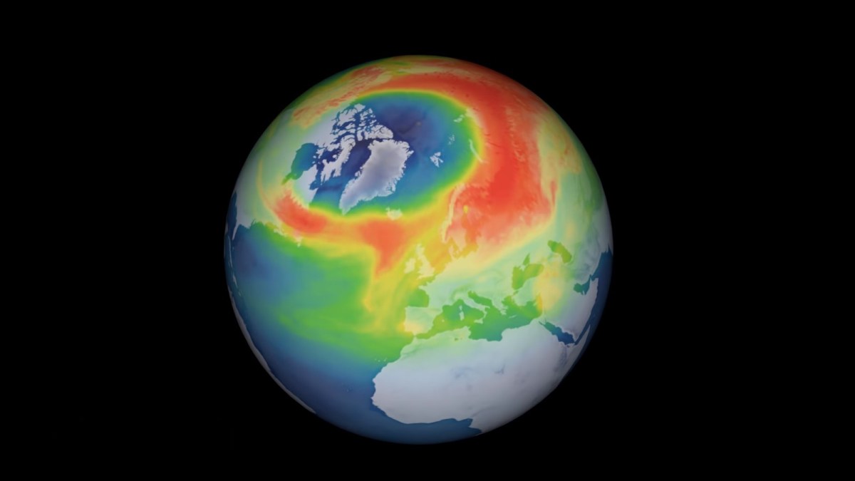 Le « trou » qui s'est formé au printemps 2020 est visible sur cette représentation satellite. // Source : Agence spatiale européenne