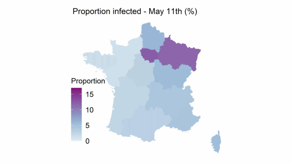 Projection du taux d'infection de la population à Covid-19 au 11 mai // Source : Institut Pasteur