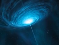 Vue d'artiste du quasar 3C 279. // Source : ESO/M. Kornmesser (photo recadrée)