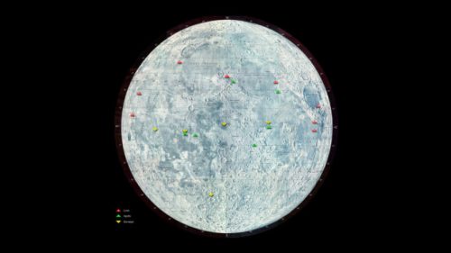 Les sites d'atterrissage de plusieurs missions lunaires. // Source : National Space Science Data Center