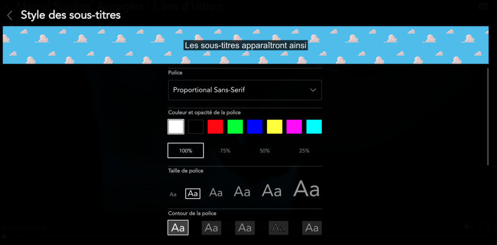 La présentation des sous titres peuvent être modifiée sur Disney+