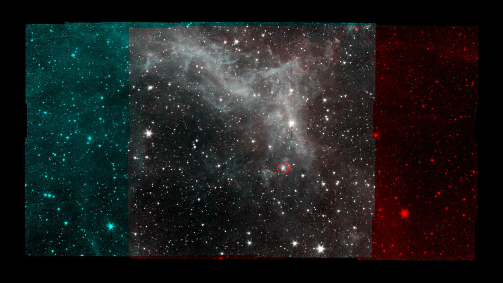 La nébuleuse Californie observée par le télescope Spitzer. // Source : NASA/JPL-Caltech/Palomar Digitized Sky Survey (photo recadrée)