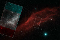 Le télescope a observé une partie de la nébuleuse. // Source : NASA/JPL-Caltech/Palomar Digitized Sky Survey