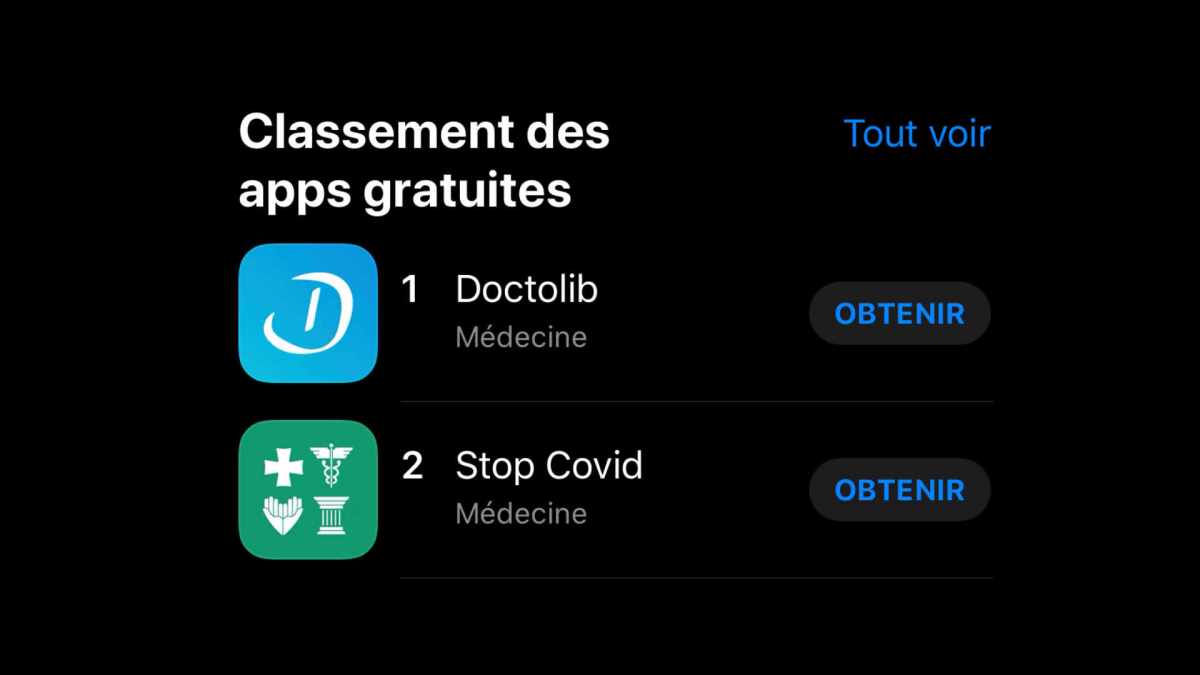 Une "classement des apps" médecine dans l'app store le 29 avril 2020