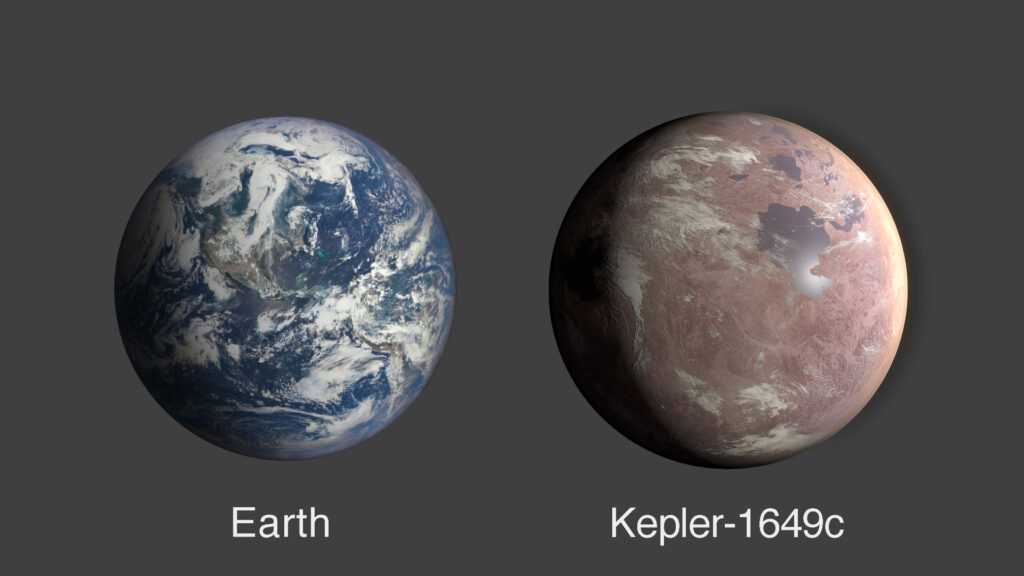 La taille de la Terre et de Kepler-1649c comparée. // Source : NASA/Ames Research Center/Daniel Rutter (photo recadrée)