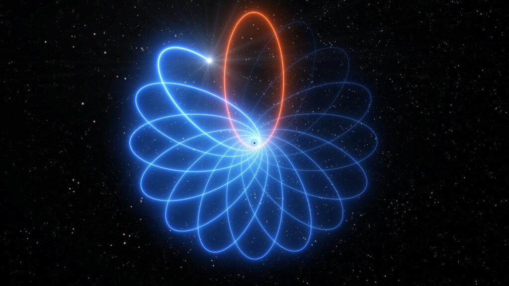Vue d'artiste : le mouvement de l'étoile est en forme de rosette. // Source : ESO/L. Calçada (photo recadrée)