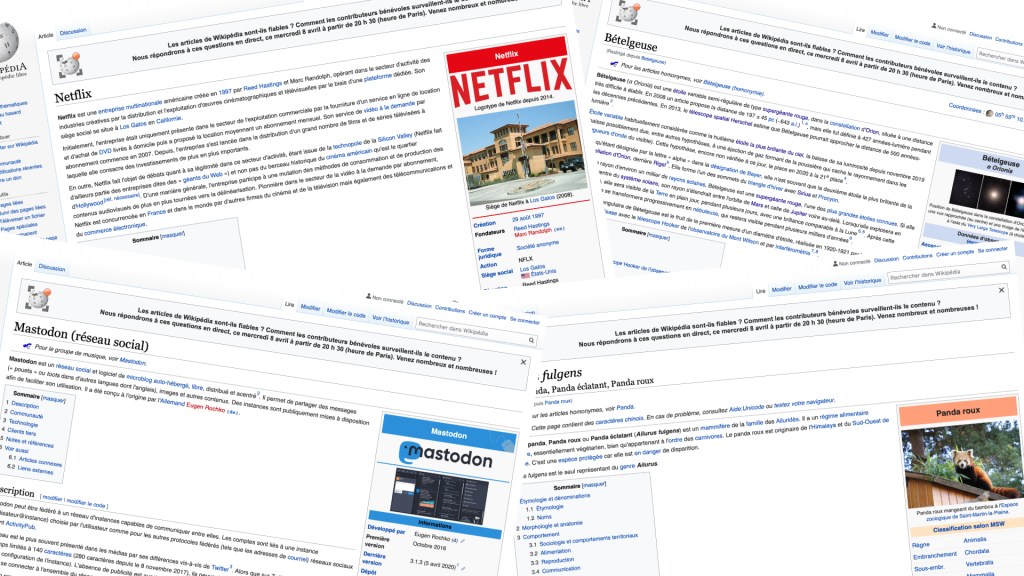 Plusieurs pages du site Wikipedia. // Source : Captures d'écran Wikipedia, montage Numerama
