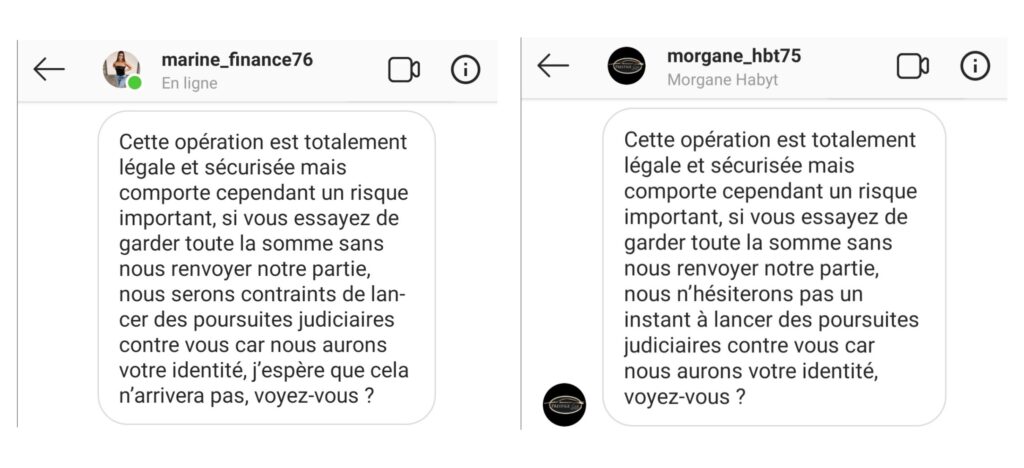Des menaces d'actions en justice si les paiements n'arrivent pas // Source : Captures d'écran Instagram / Numerama