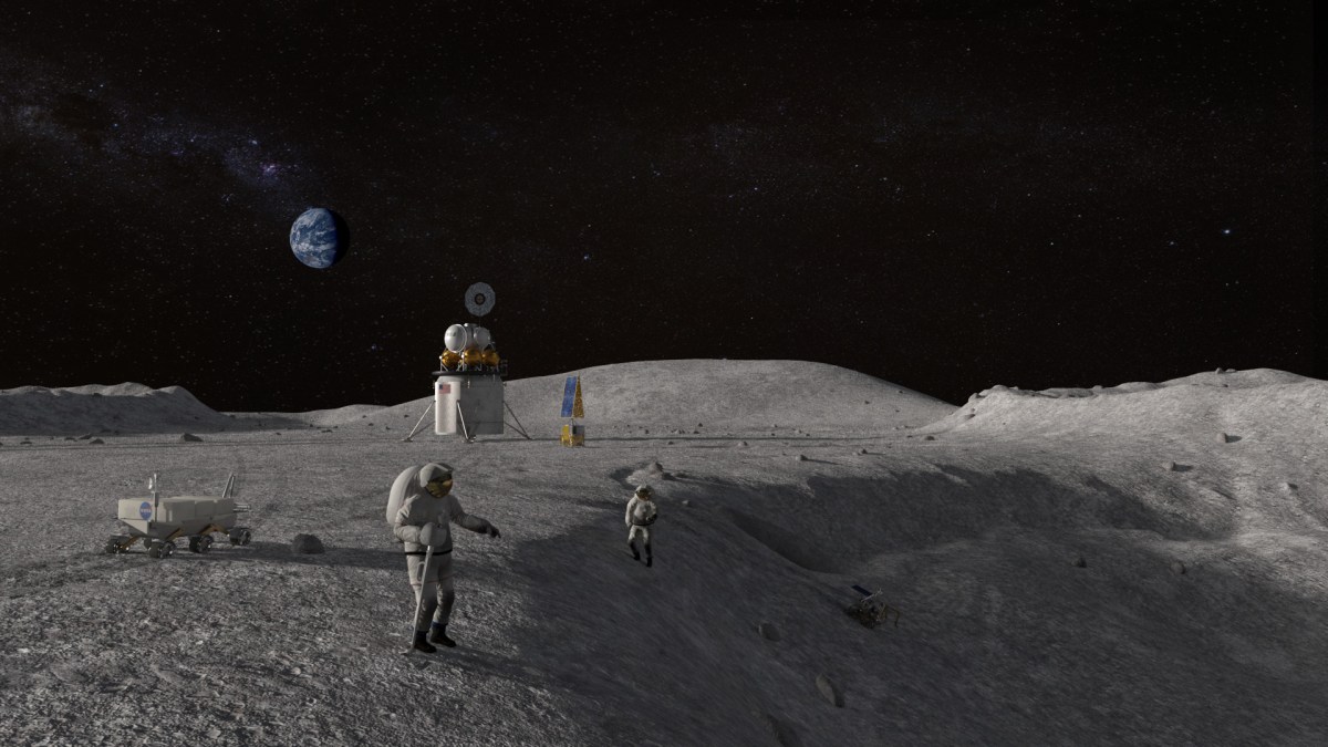 Vue d'artiste de la mission Artémis sur la Lune. // Source : Wikimedia/CC/Nasa