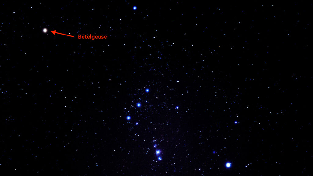 La position de Bételgeuse dans le ciel. // Source : Pexels (photo recadrée et annotée)