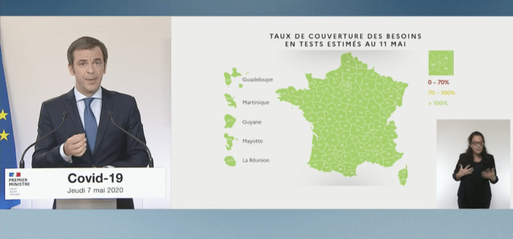 Carte des capacités de dépistage à base de tests PCR. // Source : Gouvernement