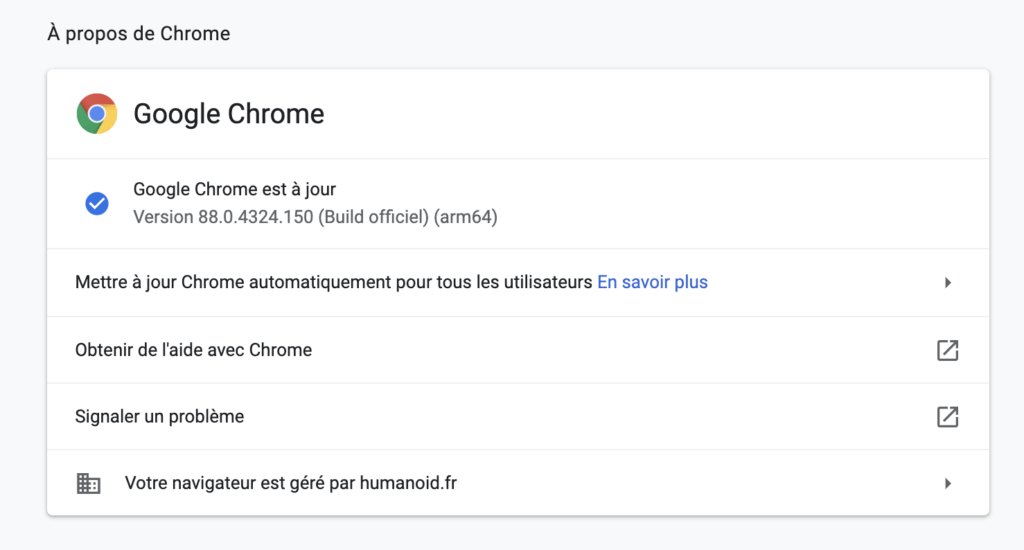 La dernière version de Chrome // Source : Capture d'écran Numerama La dernière version de Chrome // Source : Capture d'écran Numerama