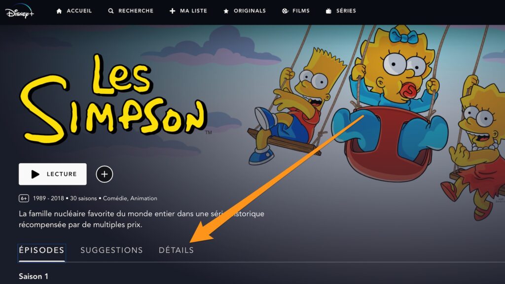 Option pour regarder les épisodes des Simpson en 4:3 sur Disney+ // Source : Capture d'écran