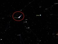 Position de la comète Swan le 13 mai 2020. // Source : Capture d'écran The Sky Live, annotations Numerama