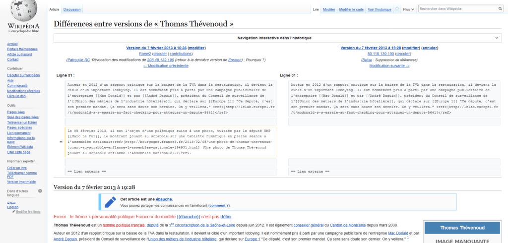 Différences entre versions de Thomas Thévenoud Wikipédia