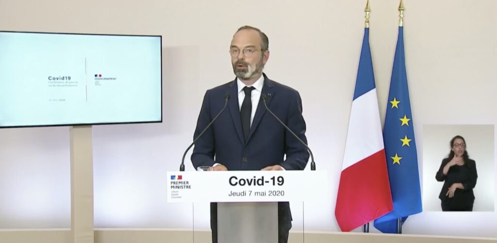 Edouard Philippe ce 7 mai 2020 // Source : Capture d'écran de la conférence de presse de l'Elysée Edouard Philippe ce 7 mai 2020 // Source : Capture d'écran de la conférence de presse de l'Elysée