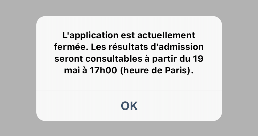 Capture de l'app Parcoursup le 18 mai