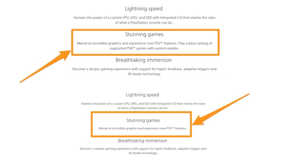 Rétrocompatibilité sur PS5 : changement sur la page officielle // Source : Capture d'écran