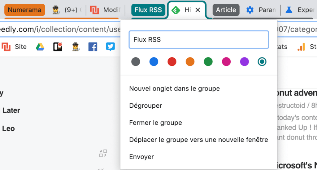 Capture d'écran du regroupement d'onglets sur Google Chrome