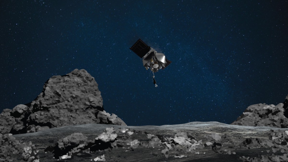 OSIRIS-Rex approchant de Bennu, illustration. // Source : NASA/Goddard/University of Arizona (photo recadrée)