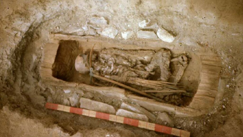 Voici le squelette de la jeune guerrière de 13 ans. // Source : Vl.A. Semenov, 1988