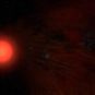 Vue d'artiste de la supergéante rouge Antarès. // Source : NRAO/AUI/NSF, S. Dagnello (photo recadrée)