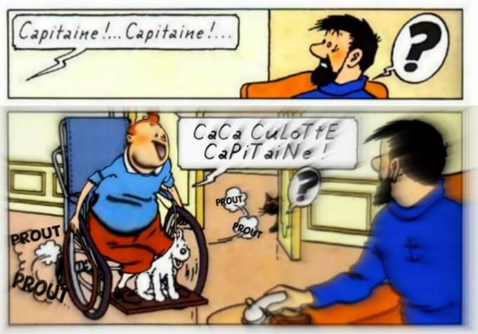 Certain mèmes de Tintin cherche à briser l'image du célèbre reporter // Source : URL Certain mèmes de Tintin cherche à briser l'image du célèbre reporter // Source : URL