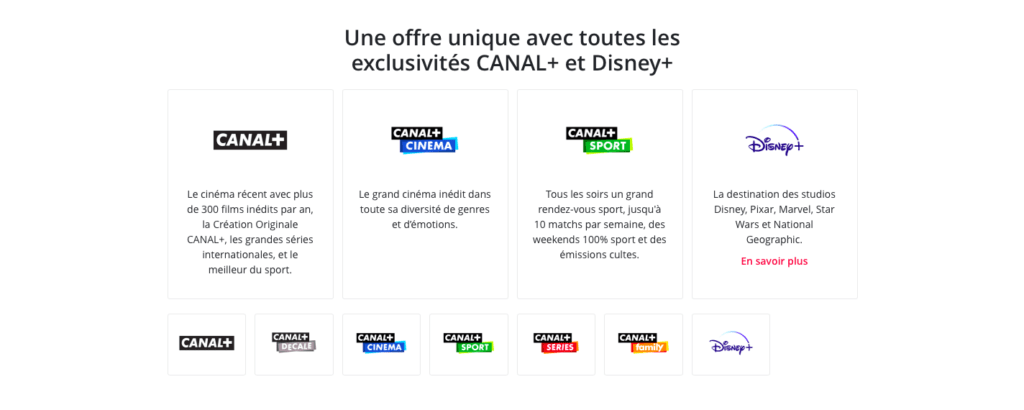 Les différents services proposés par l'abonnement // source : Capture d'écran du site Canalplus.com 