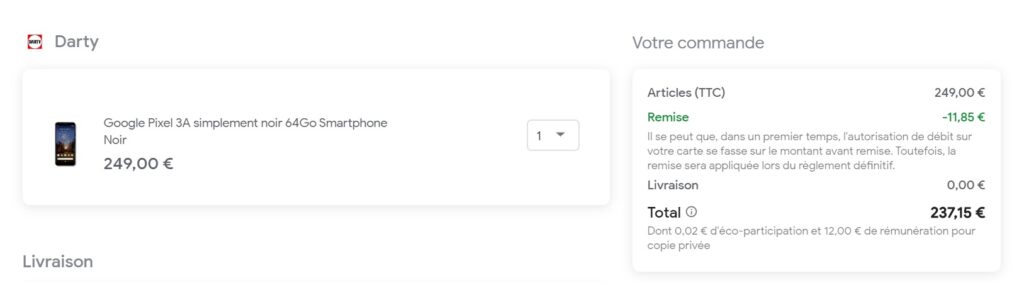 code promo google pixel 3a acheter sur google