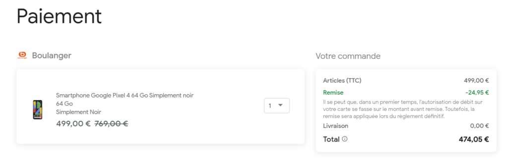 code promo Pixel 4 acheter sur google