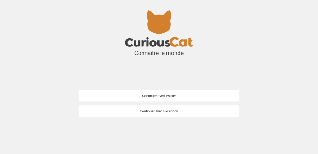 Curious Cat demande une connexion avec un autre réseau social, ce qui peut faciliter l'identification en cas de poursuite // Source : Capture d'écran Numerama