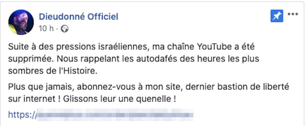 Page Facebook officielle de Dieudonné // Source : Capture d'écran 30 juin 2020