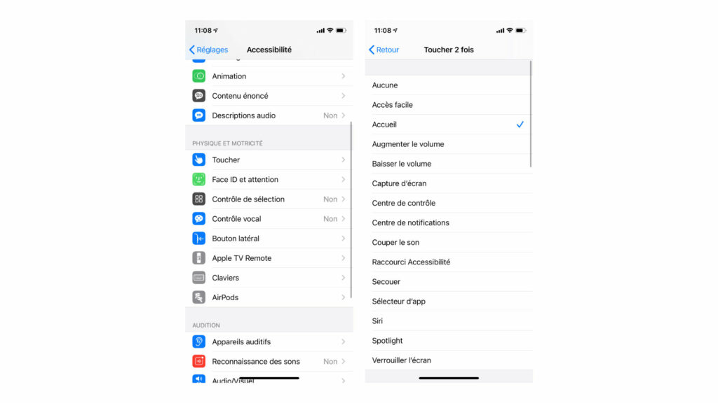 Les paramètres d'accessibilité // Source : Capture d'écran Apple Les paramètres d'accessibilité // Source : Capture d'écran Apple