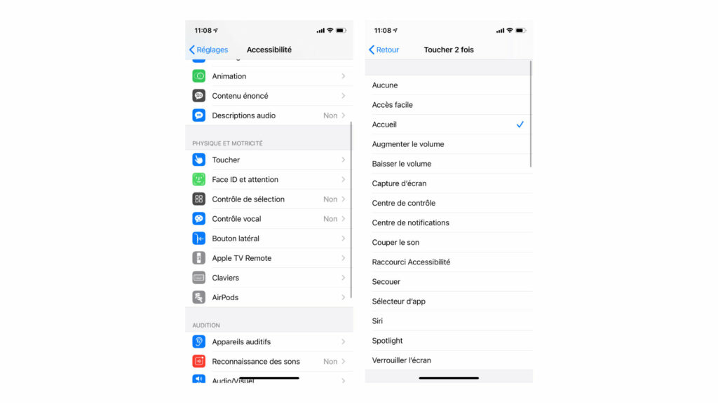 Les paramètres d'accessibilité // Source : Capture d'écran Apple