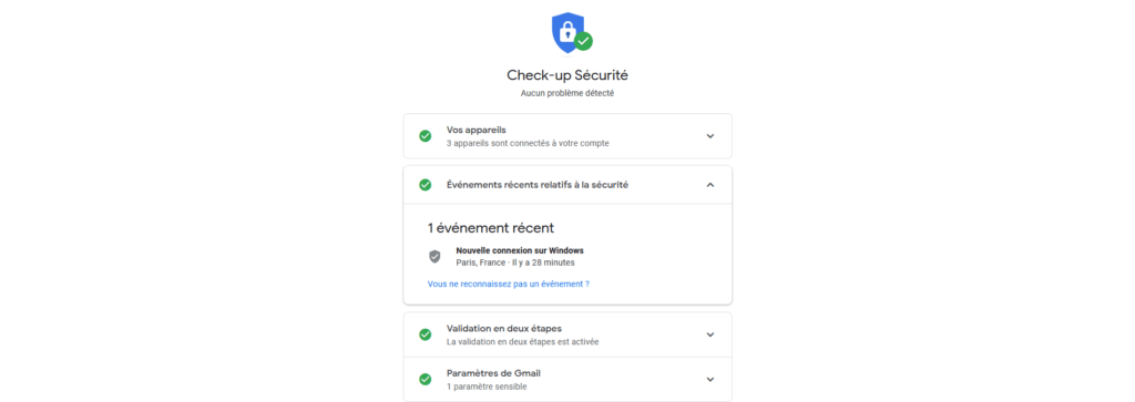 Google Check-up Sécurité Google Check-up Sécurité